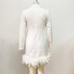 White Feather Trim Blazer Dress H5830