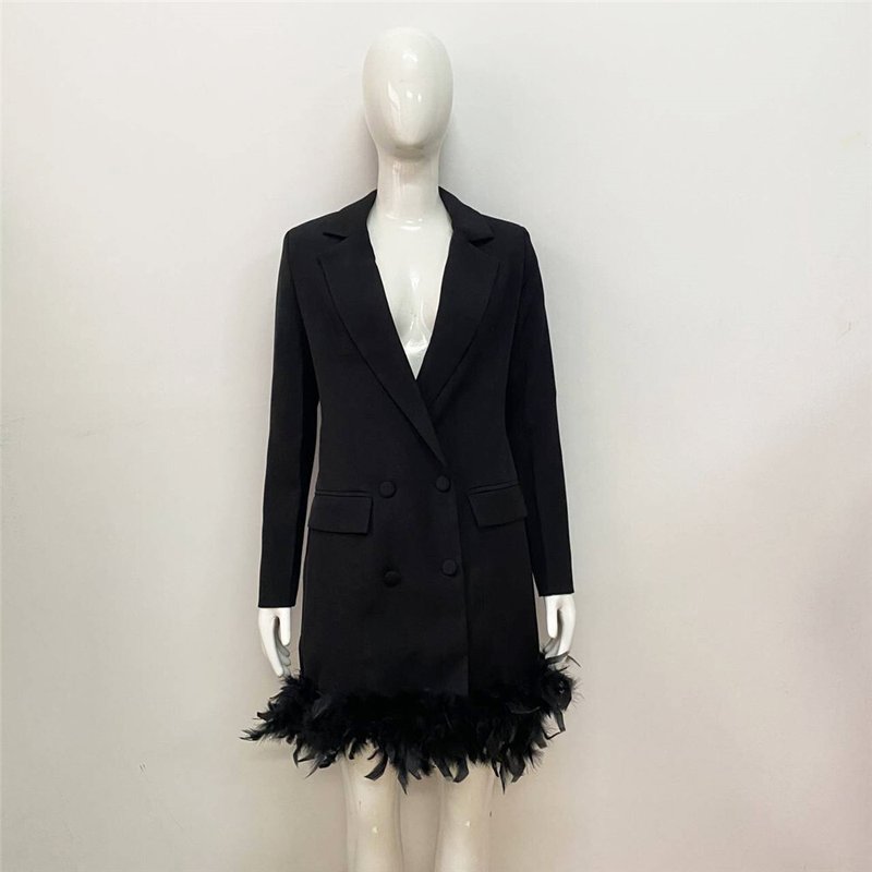 White Feather Trim Blazer Dress H5830