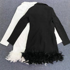 White Feather Trim Blazer Dress H5830