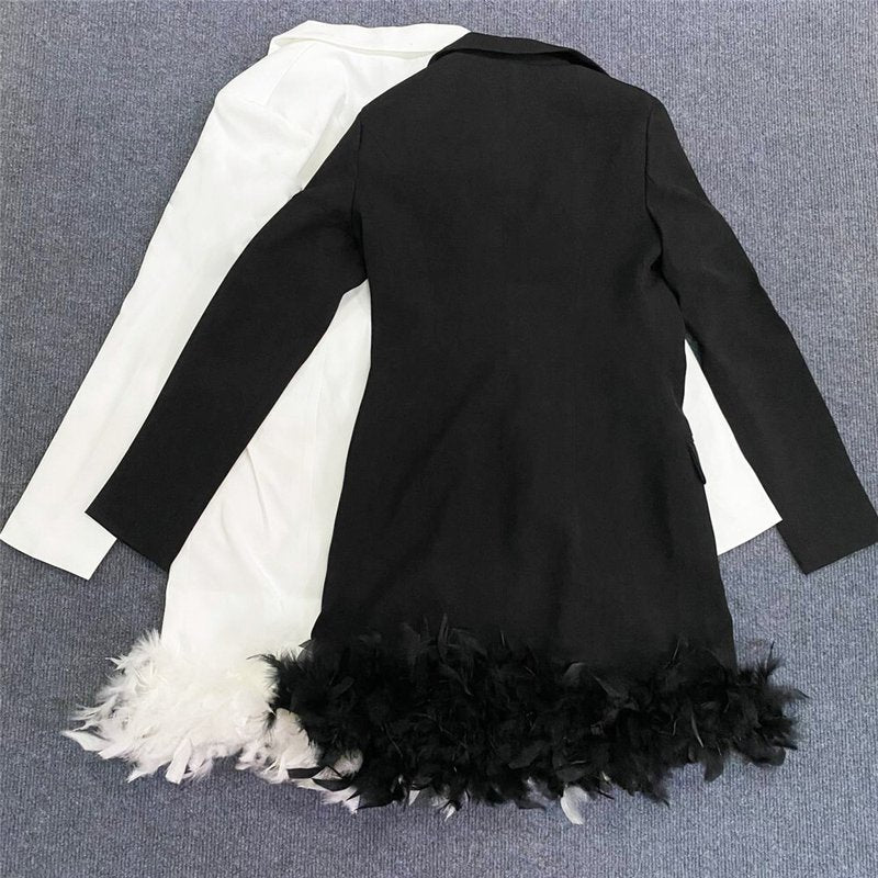 White Feather Trim Blazer Dress H5830