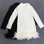 White Feather Trim Blazer Dress H5830