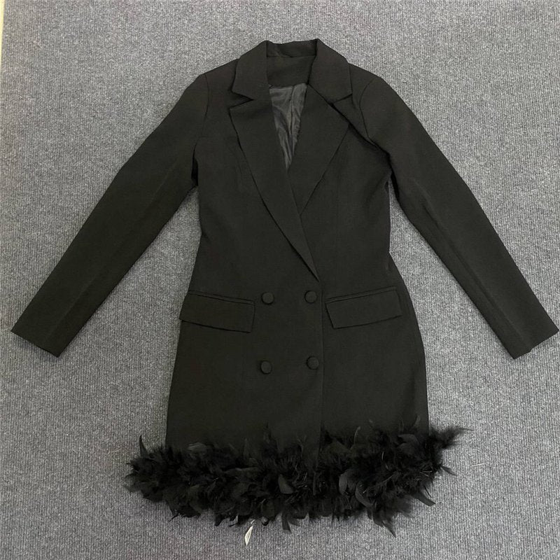 White Feather Trim Blazer Dress H5830