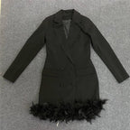 White Feather Trim Blazer Dress H5830