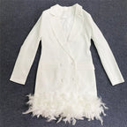 White Feather Trim Blazer Dress H5830