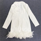 White Feather Trim Blazer Dress H5830