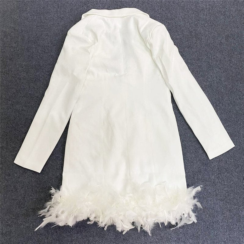 White Feather Trim Blazer Dress H5830