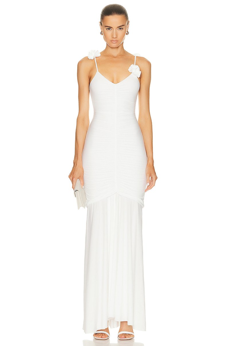 White Floral Strap Maxi Dress H5995