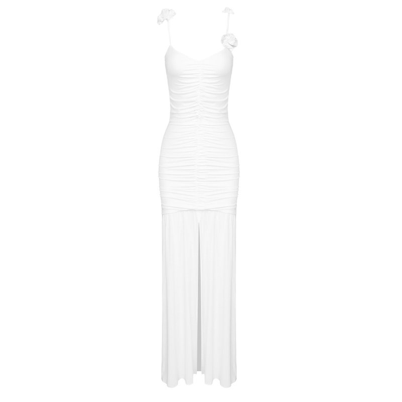 White Floral Strap Maxi Dress H5995