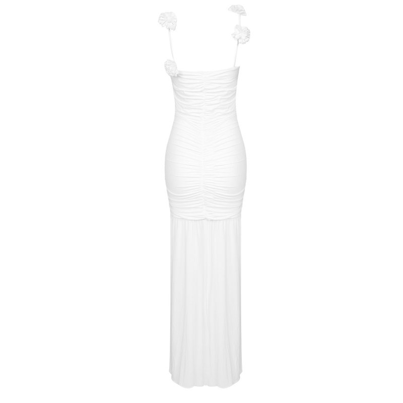 White Floral Strap Maxi Dress H5995