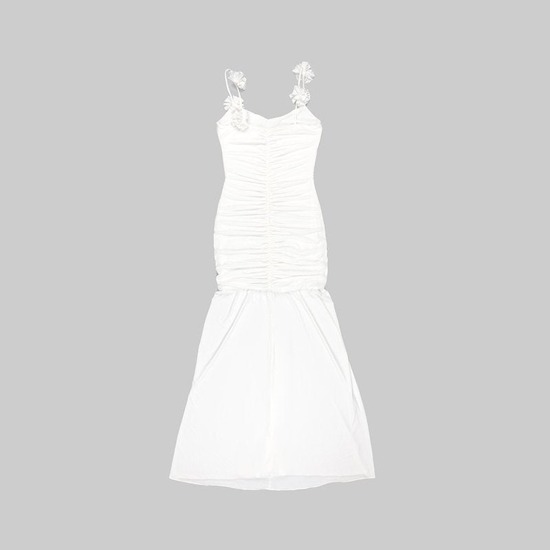 White Floral Strap Maxi Dress H5995