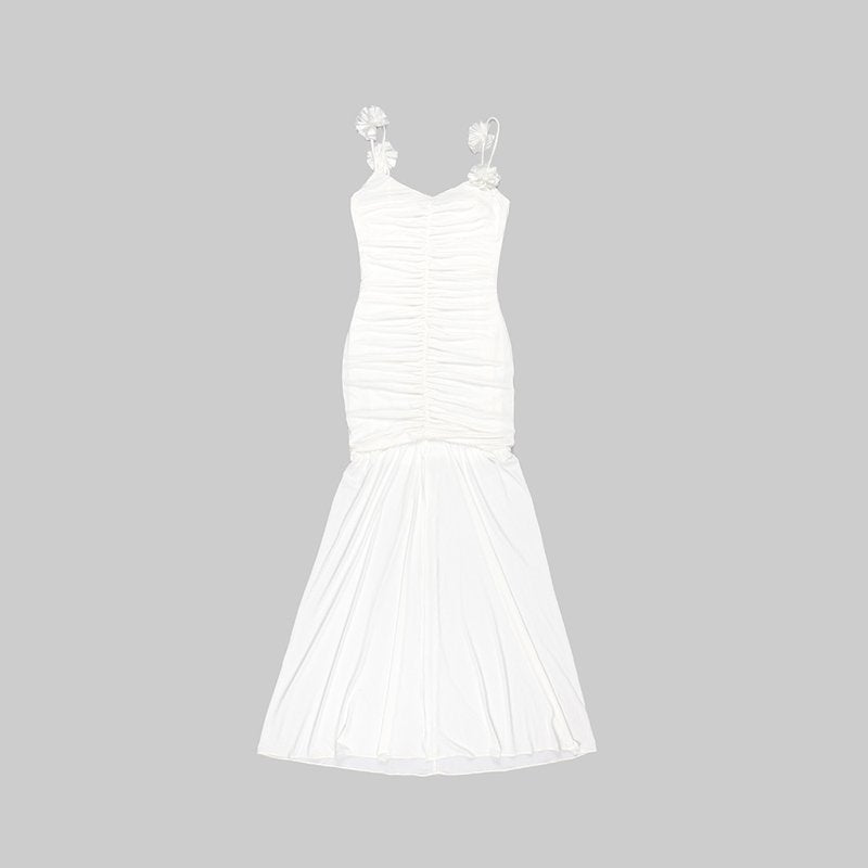 White Floral Strap Maxi Dress H5995