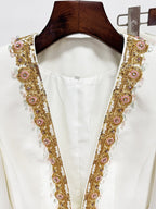 White Gold Embellished Wide Leg Suit H7003