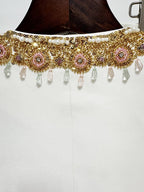 White Gold Embellished Wide Leg Suit H7003