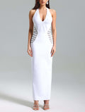 White Halter Cutout Maxi Dress H6276