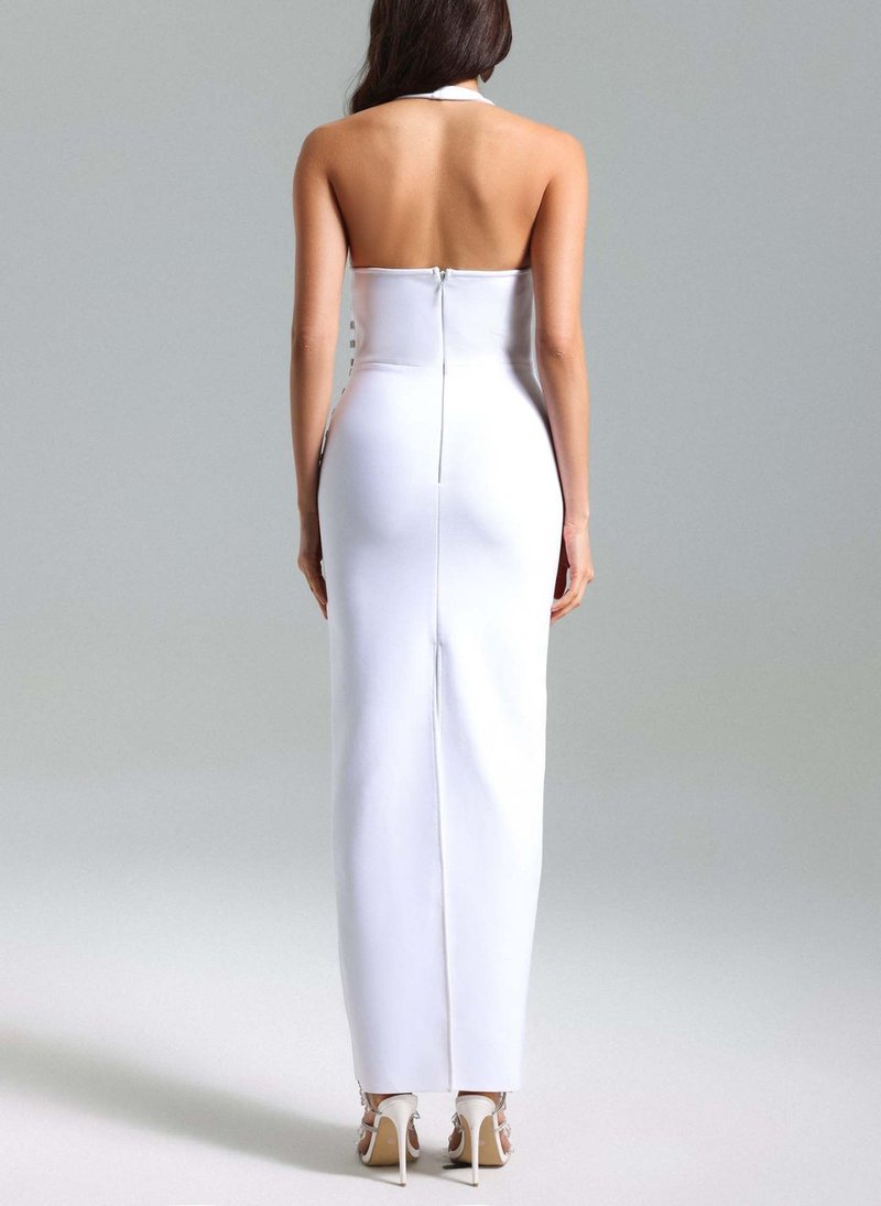 White Halter Cutout Maxi Dress H6276