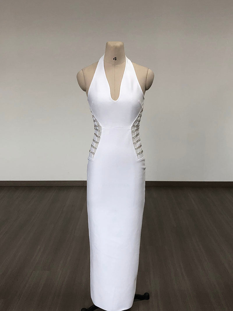 White Halter Cutout Maxi Dress H6276