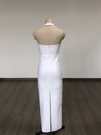 White Halter Cutout Maxi Dress H6276