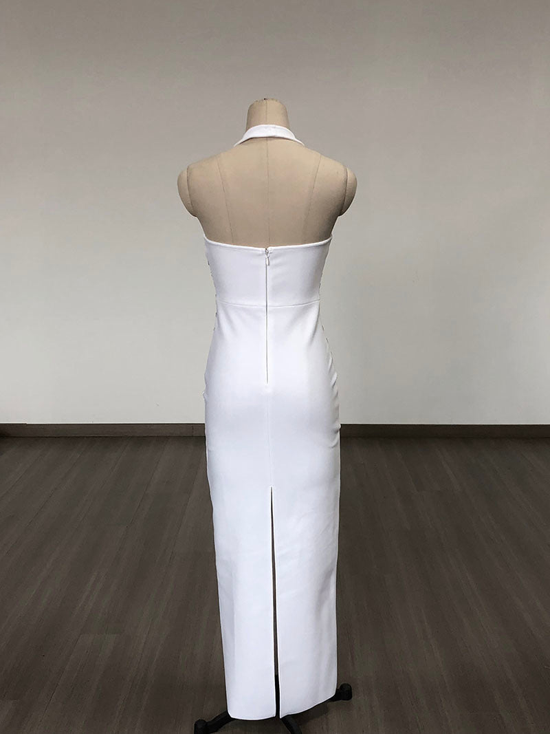 White Halter Cutout Maxi Dress H6276
