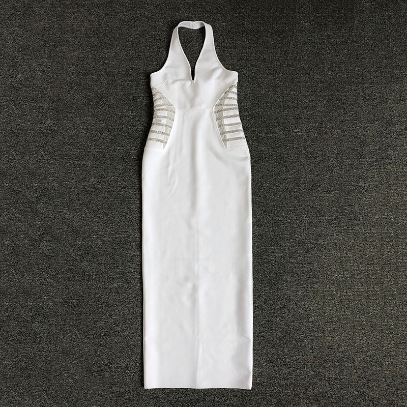 White Halter Cutout Maxi Dress H6276