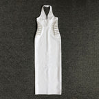 White Halter Cutout Maxi Dress H6276