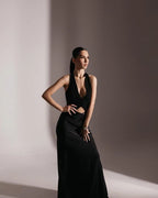 White Halter Cutout Maxi Dress H6508