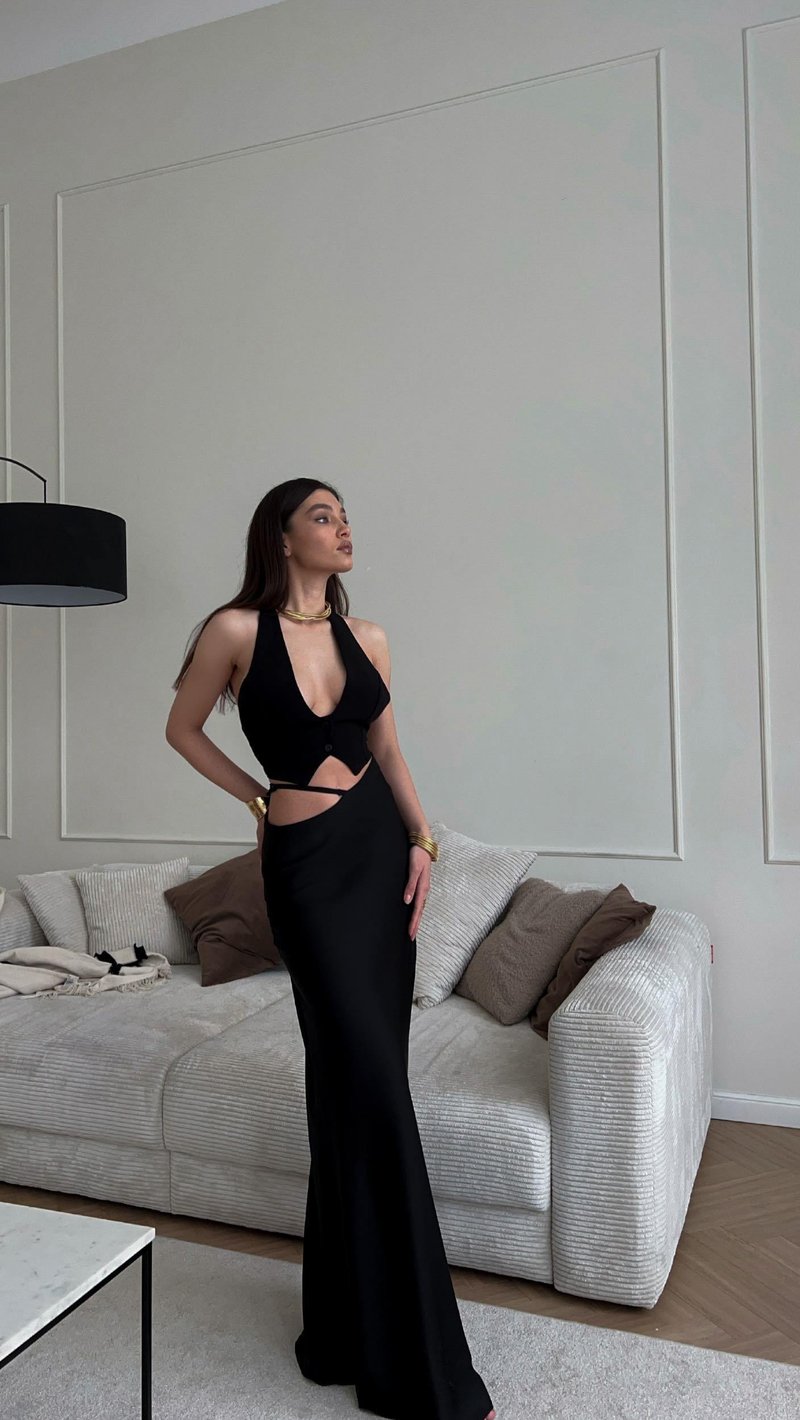White Halter Cutout Maxi Dress H6508
