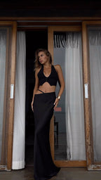 White Halter Cutout Maxi Dress H6508