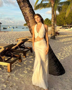 White Halter Cutout Maxi Dress H6508