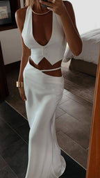 White Halter Cutout Maxi Dress H6508