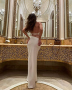 White Halter Cutout Maxi Dress H6508