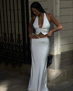 White Halter Cutout Maxi Dress H6508