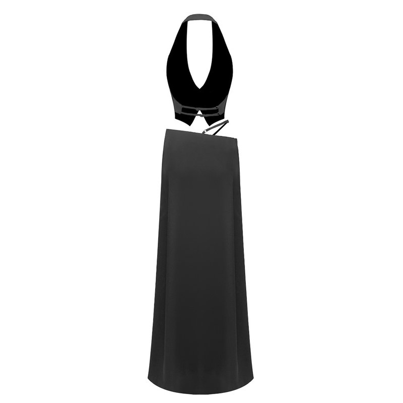 White Halter Cutout Maxi Dress H6508