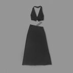 White Halter Cutout Maxi Dress H6508