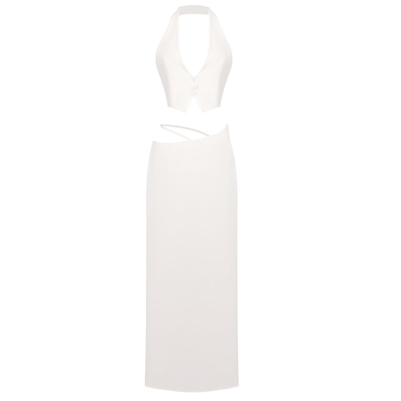White Halter Cutout Maxi Dress H6508