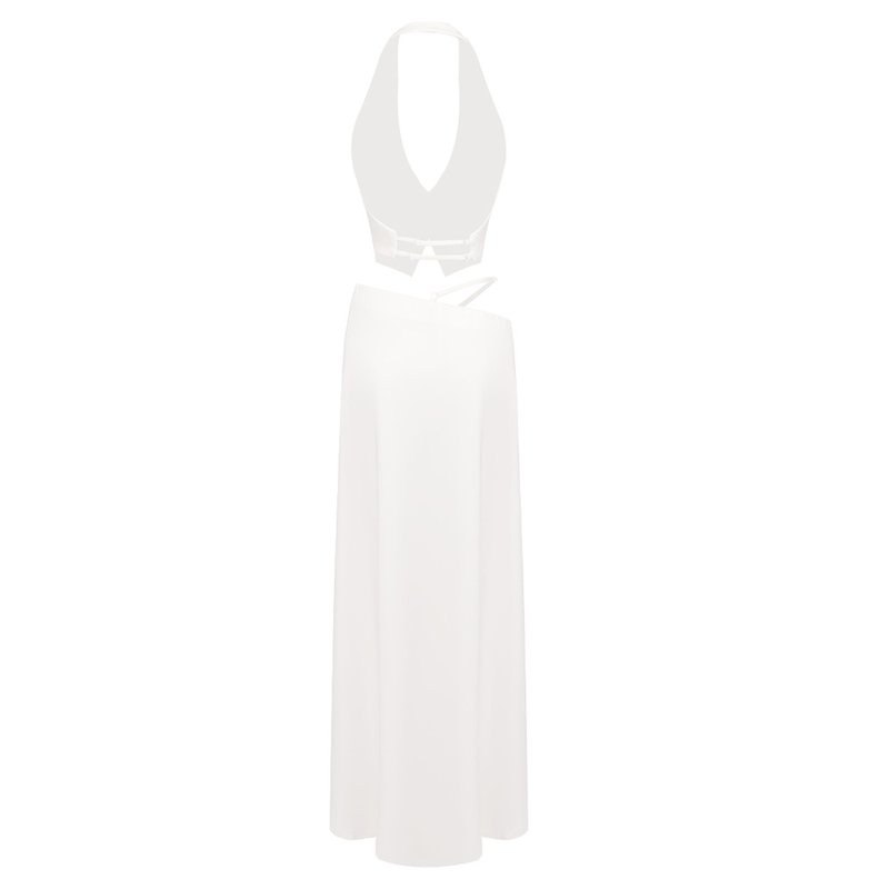 White Halter Cutout Maxi Dress H6508