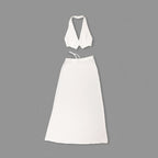 White Halter Cutout Maxi Dress H6508