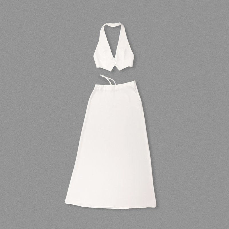 White Halter Cutout Maxi Dress H6508