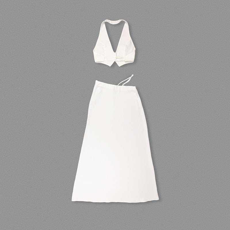 White Halter Cutout Maxi Dress H6508