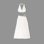 White Halter Cutout Maxi Dress H6508