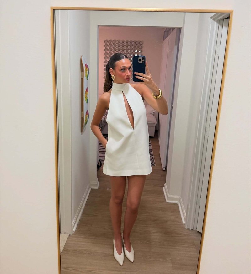 White Halter Neck Keyhole Mini Dress H6879