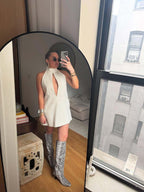 White Halter Neck Keyhole Mini Dress H6879