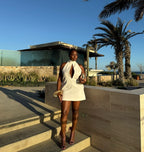 White Halter Neck Keyhole Mini Dress H6879