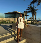 White Halter Neck Keyhole Mini Dress H6879