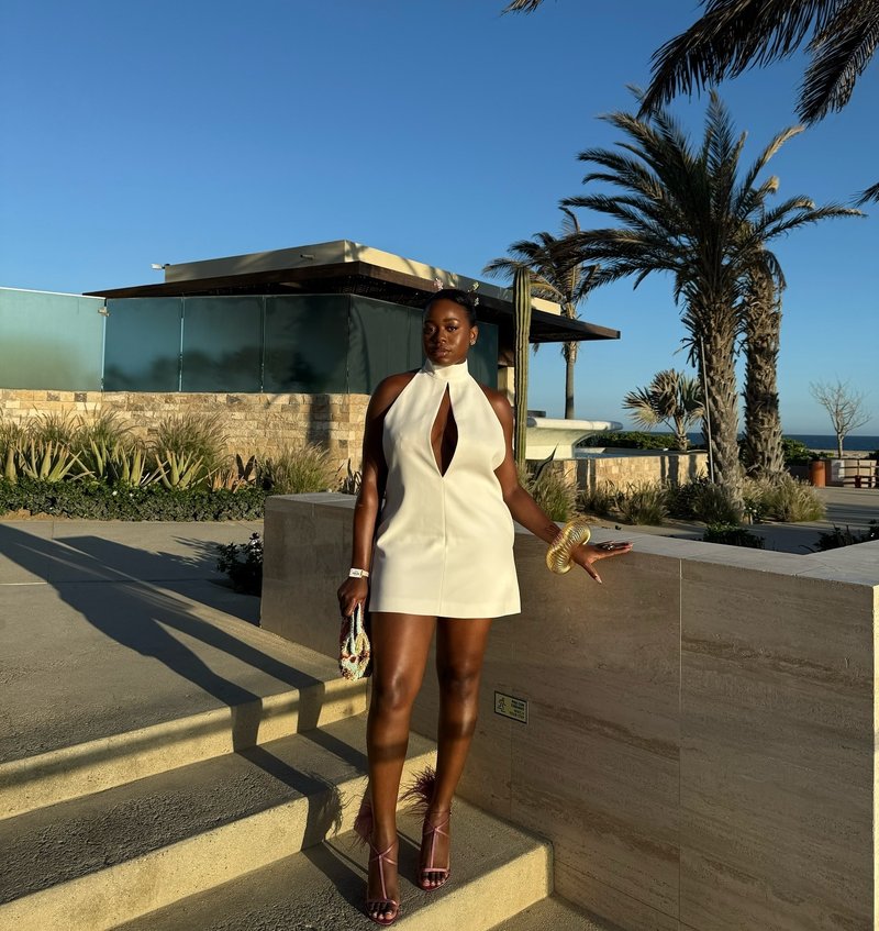 White Halter Neck Keyhole Mini Dress H6879