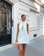 White Halter Neck Keyhole Mini Dress H6879