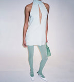 White Halter Neck Keyhole Mini Dress H6879