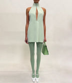 White Halter Neck Keyhole Mini Dress H6879