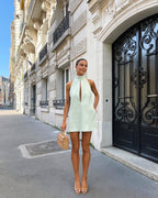 White Halter Neck Keyhole Mini Dress H6879