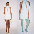 White Halter Neck Keyhole Mini Dress H6879