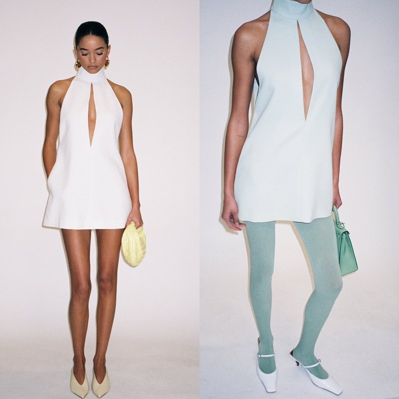 White Halter Neck Keyhole Mini Dress H6879
